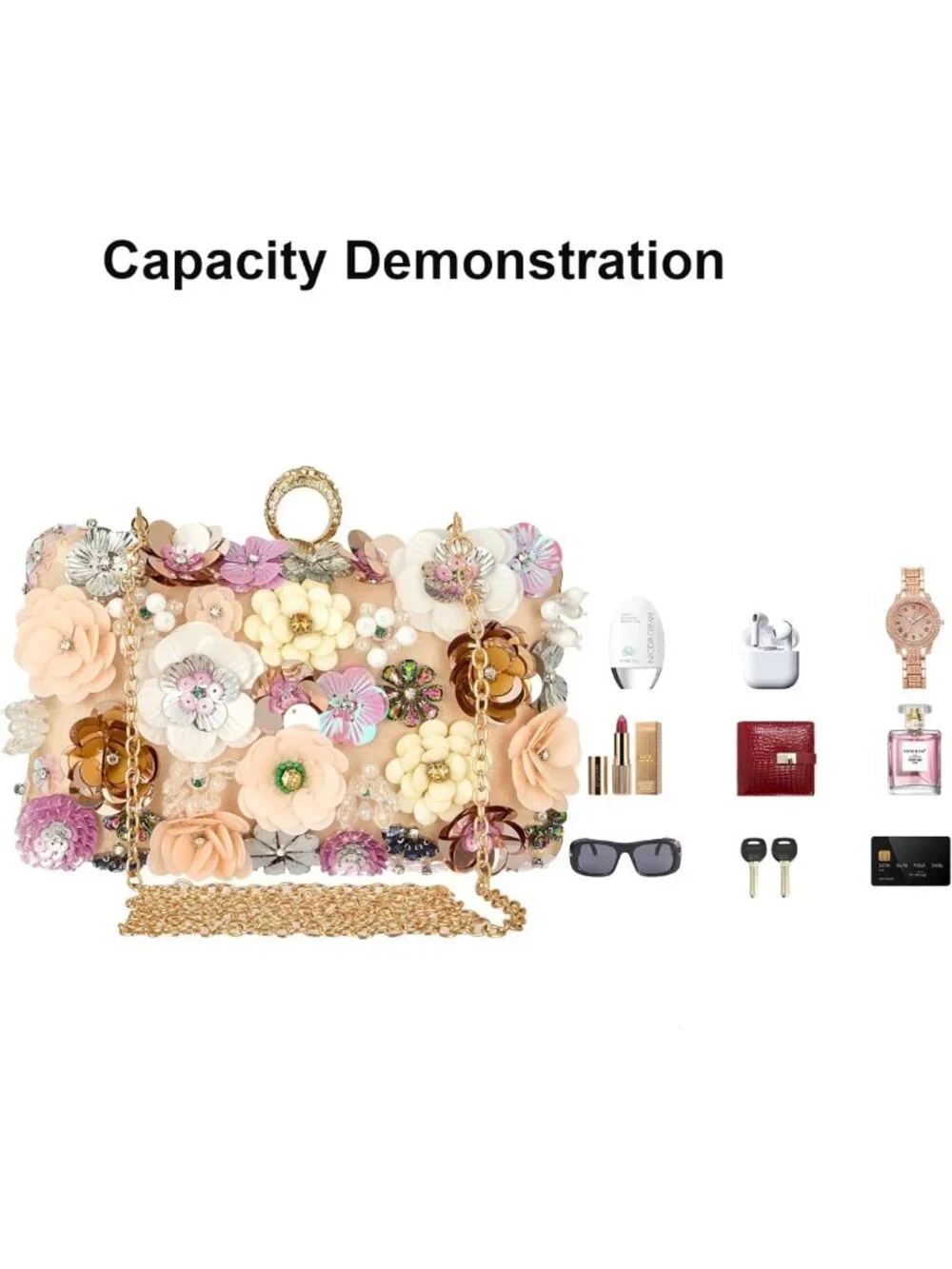 Floral Evening Clutch Bag with Rhinestones | Colorful Wedding Purse & Shoulder